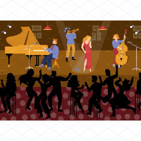 Jazz club with music band on stage cover image.