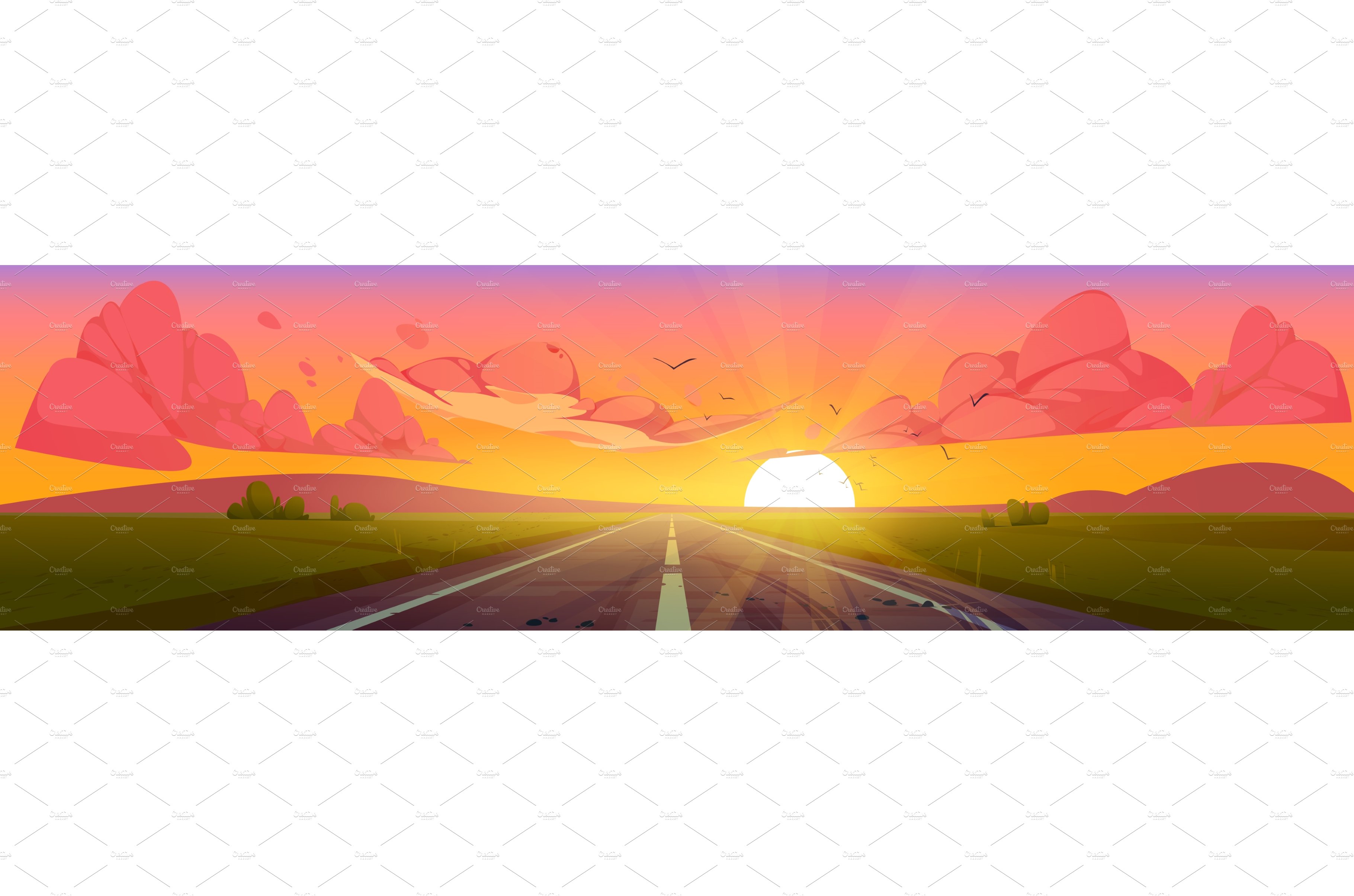 Road at sunset perspective view cover image.