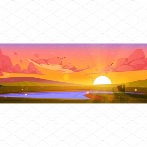 Cartoon nature landscape sunset cover image.