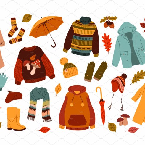 Autumn clothing. Casual wears, outdoor outfits, rainy season accessori By  YummyBuum