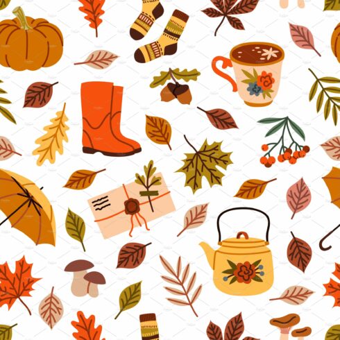 Autumn elements seamless pattern cover image.