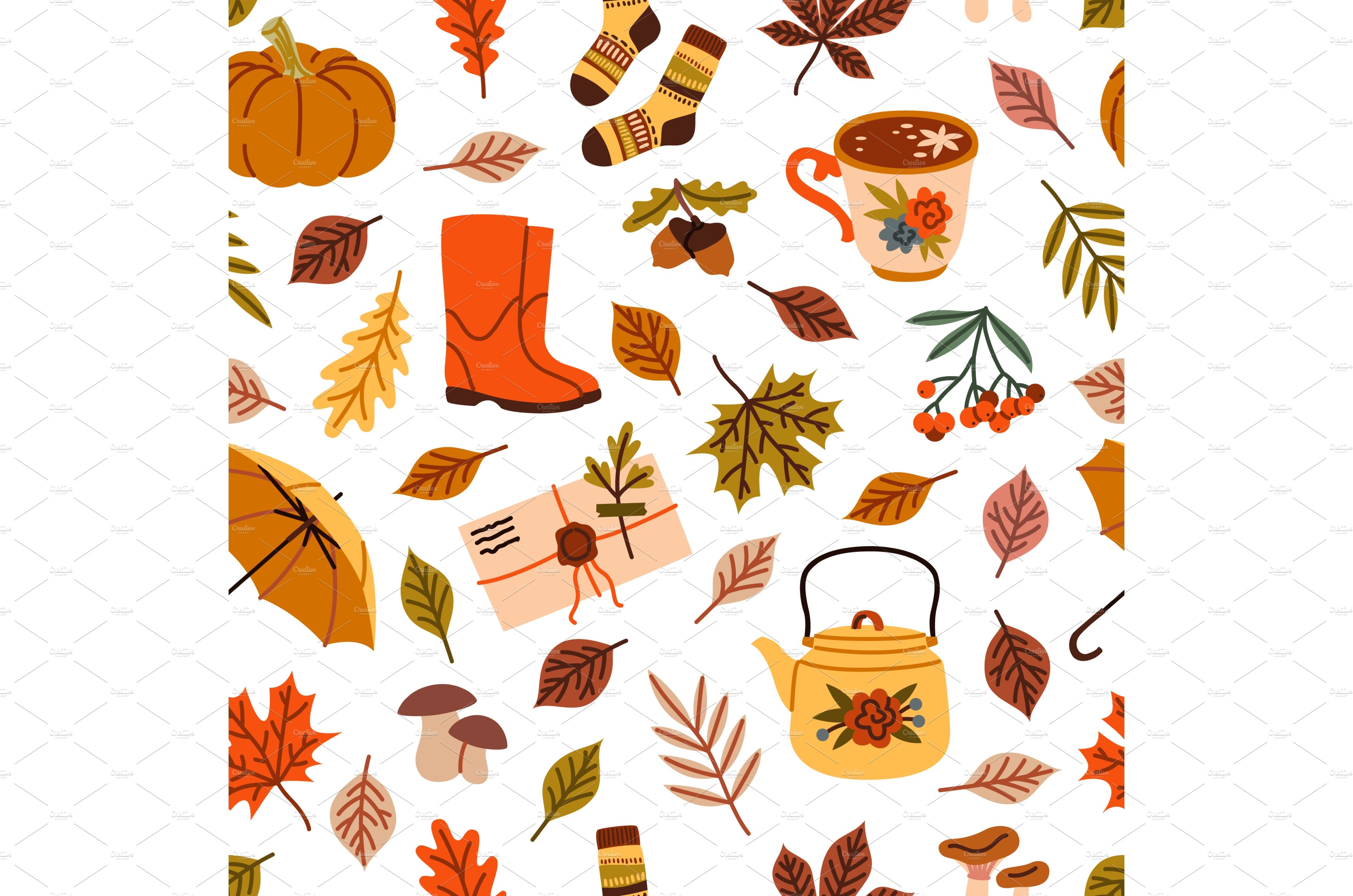 Autumn elements seamless pattern cover image.