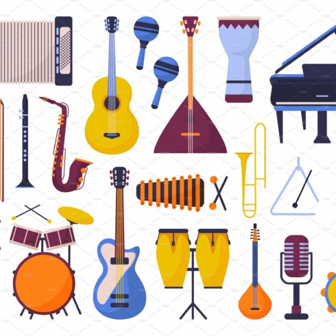 Music instruments icons. Musical cover image.