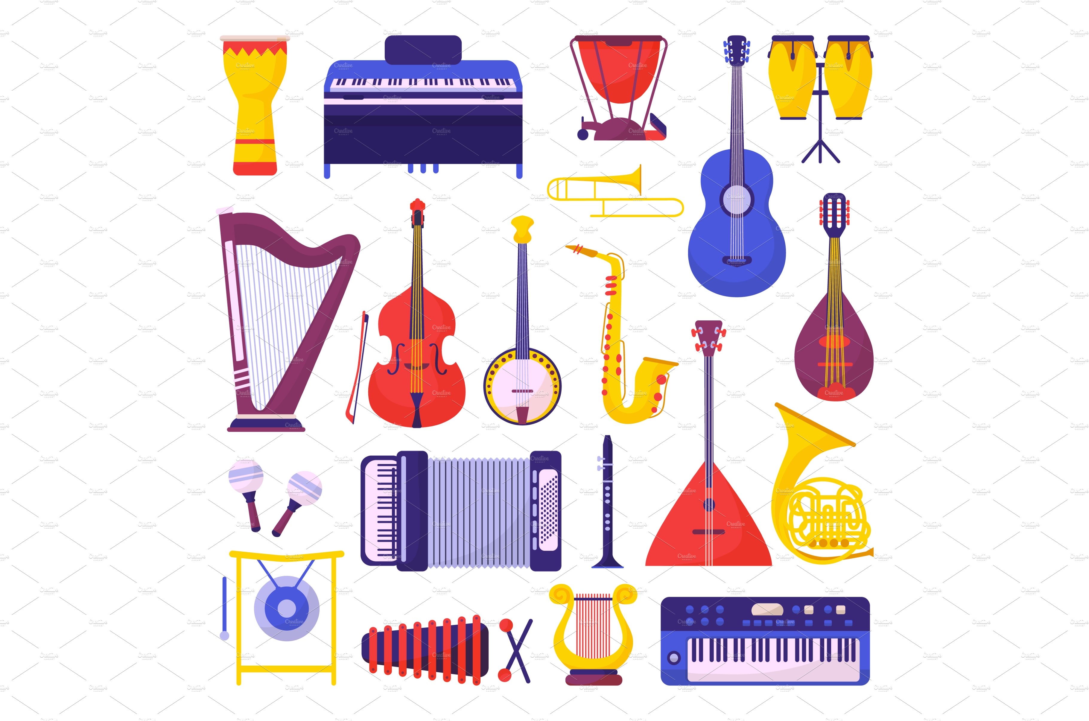 Flat cartoon musical instruments cover image.