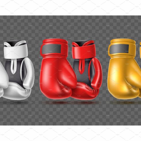 Color boxing gloves. Realistic cover image.