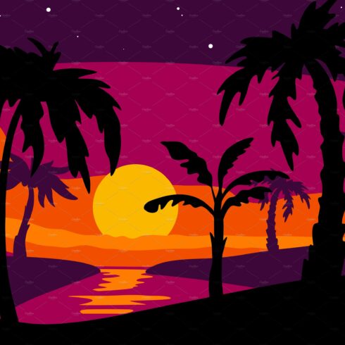 Palm silhouettes background. Beach cover image.