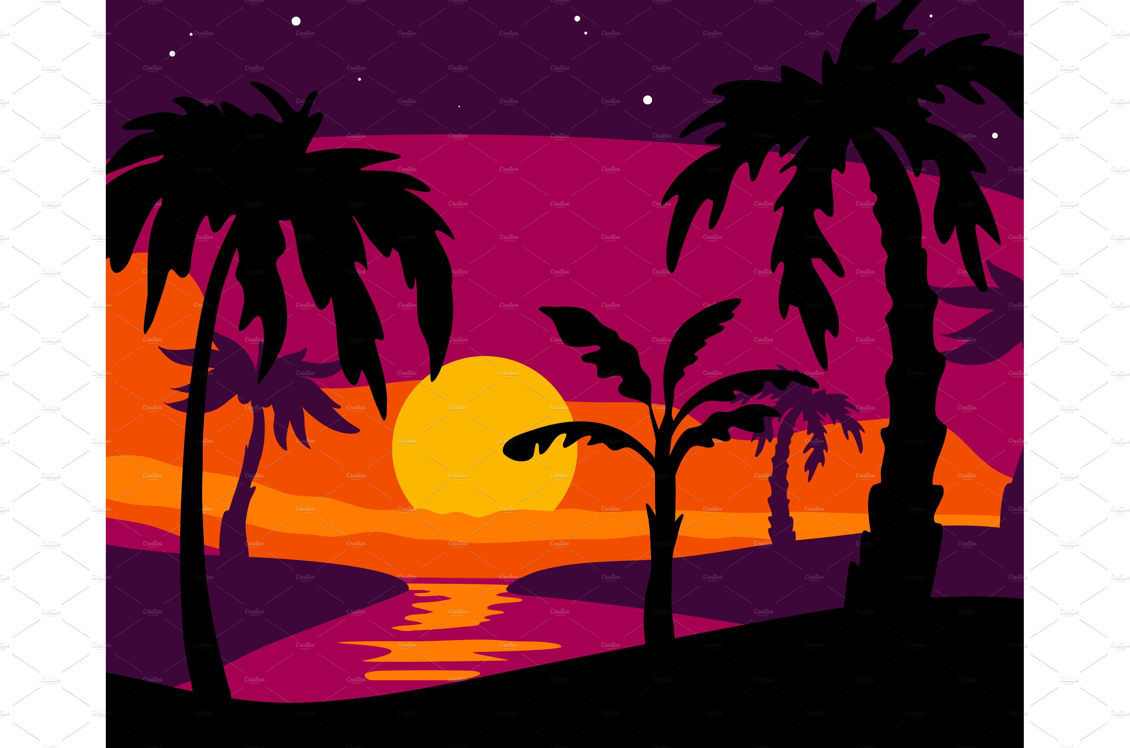 Palm silhouettes background. Beach cover image.