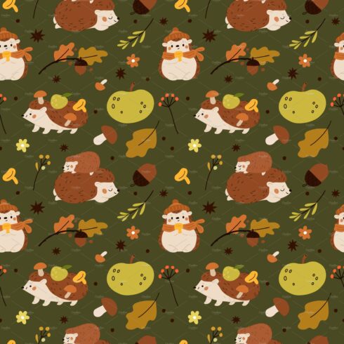 Cute hedgehogs seamless pattern cover image.