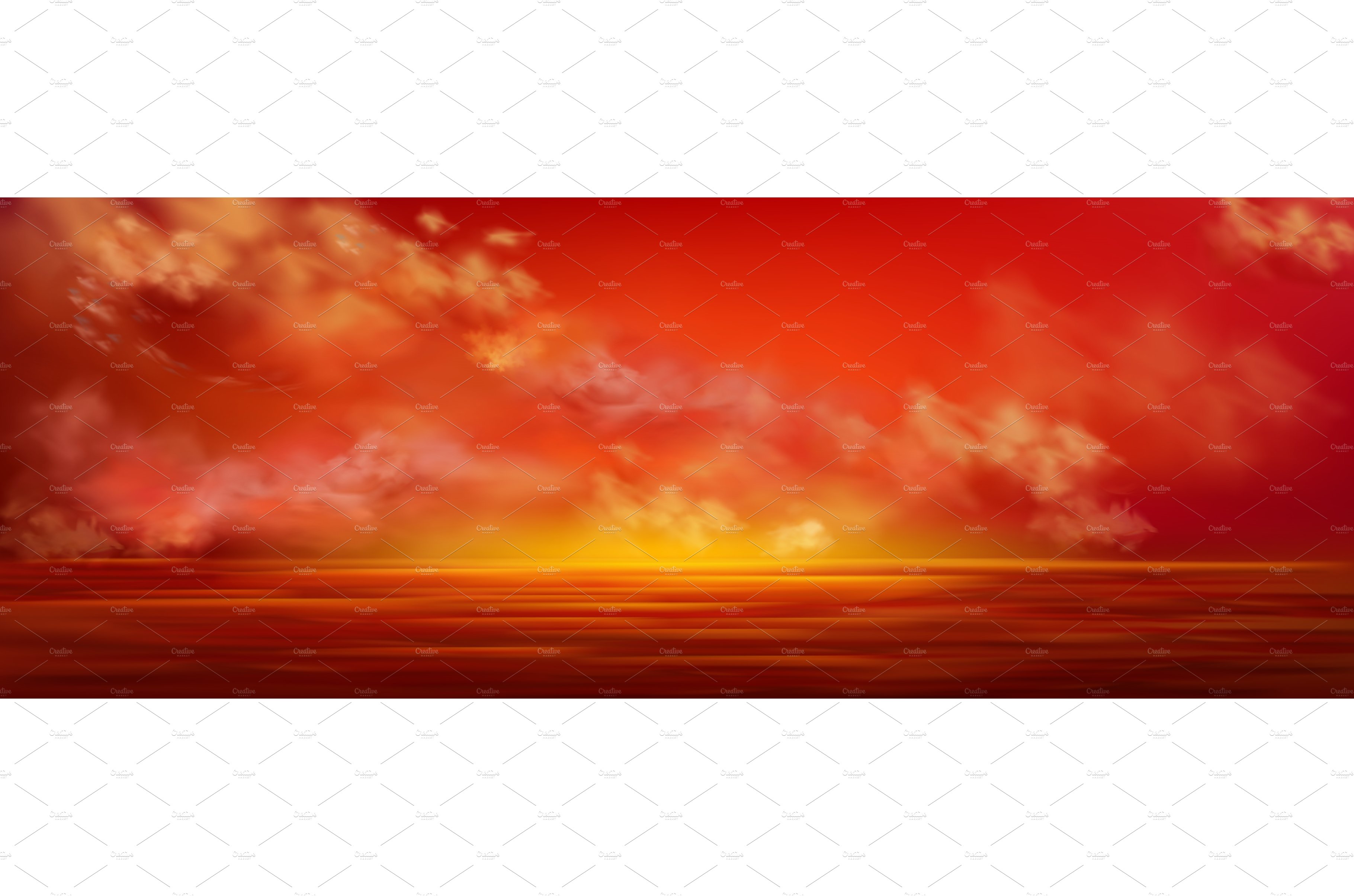 Sunset sky in sea, red clouds flying cover image.