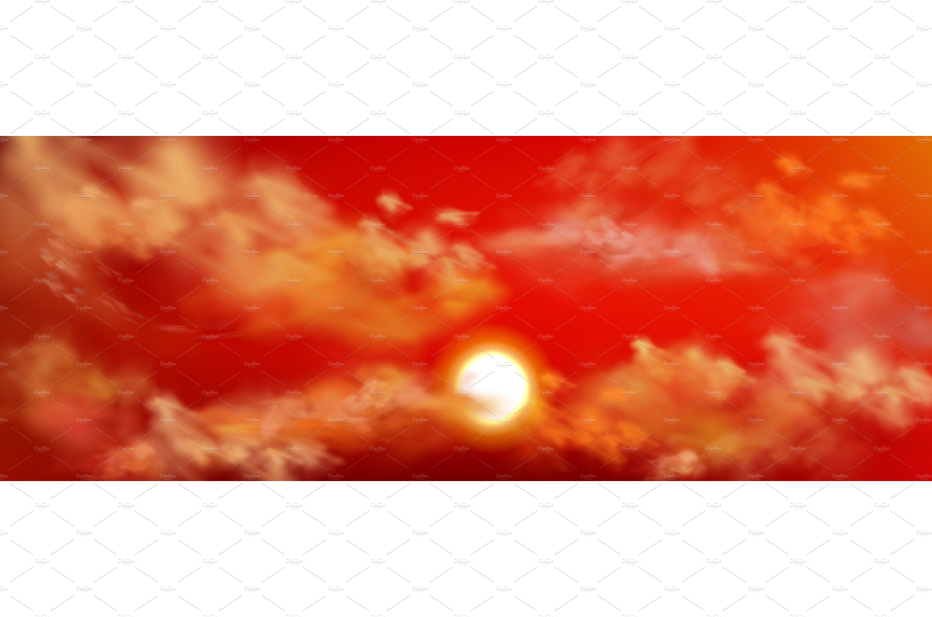 Realistic sunset sky with sun and cover image.