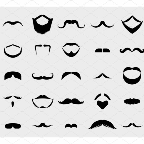 Black mustache and beards icons cover image.