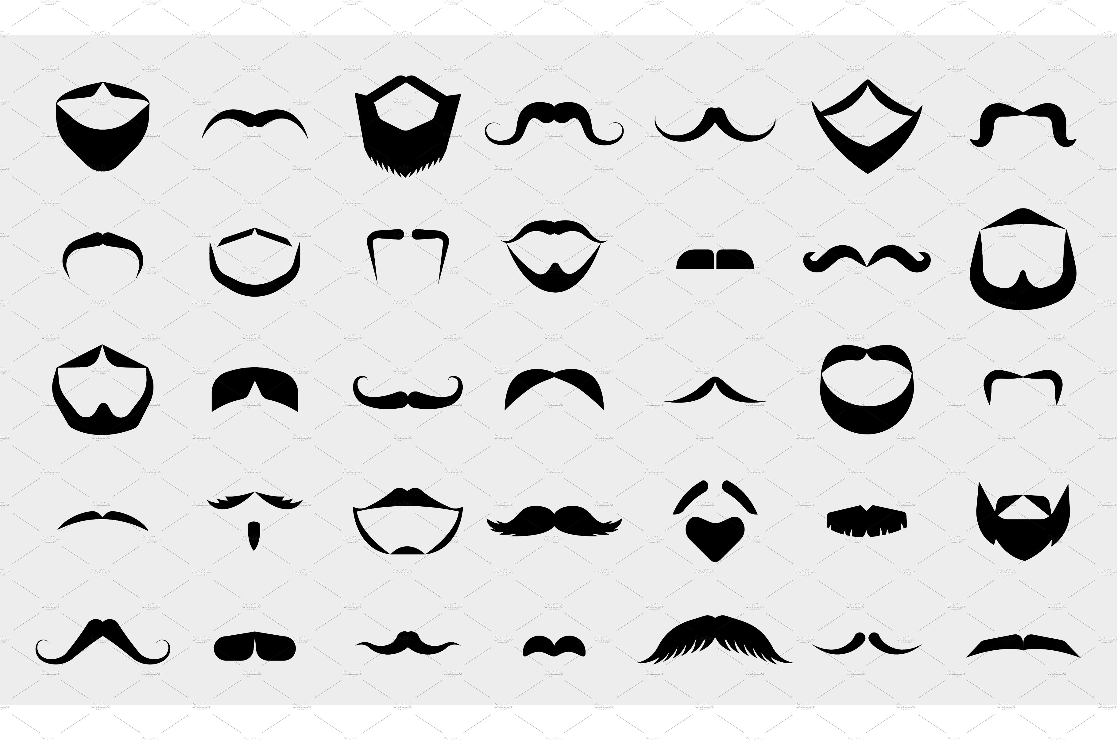 Black mustache and beards icons cover image.