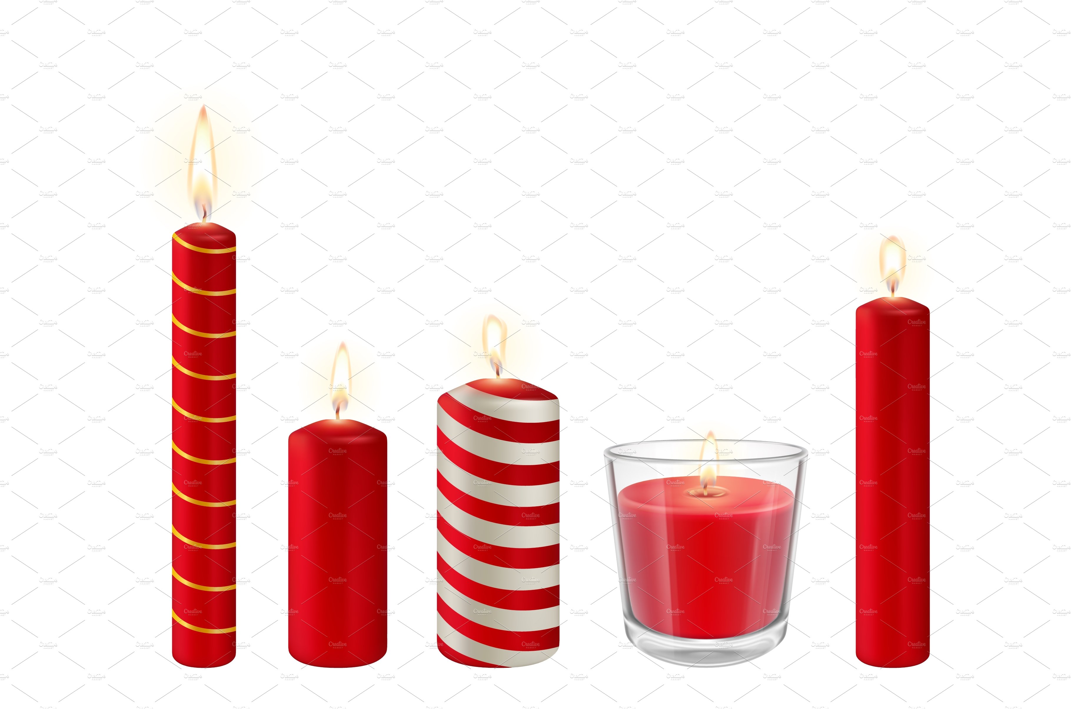 Realistic red candles isolated set cover image.