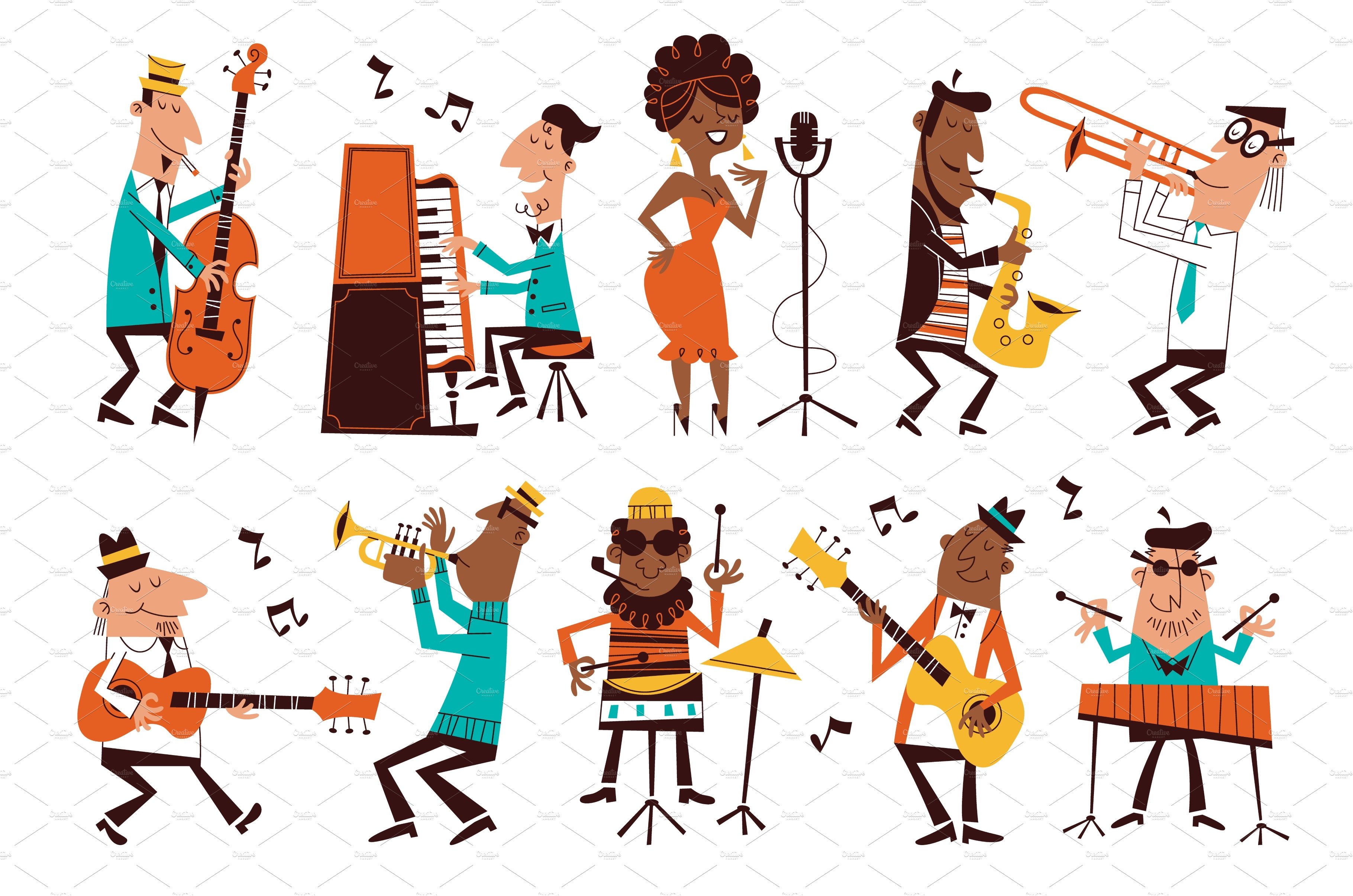 Jazz musicians. Cartoon band cover image.