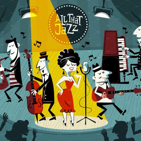 Cartoon jazz concert. Music festival cover image.