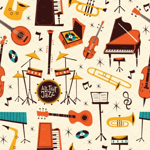 Jazz live music seamless pattern cover image.