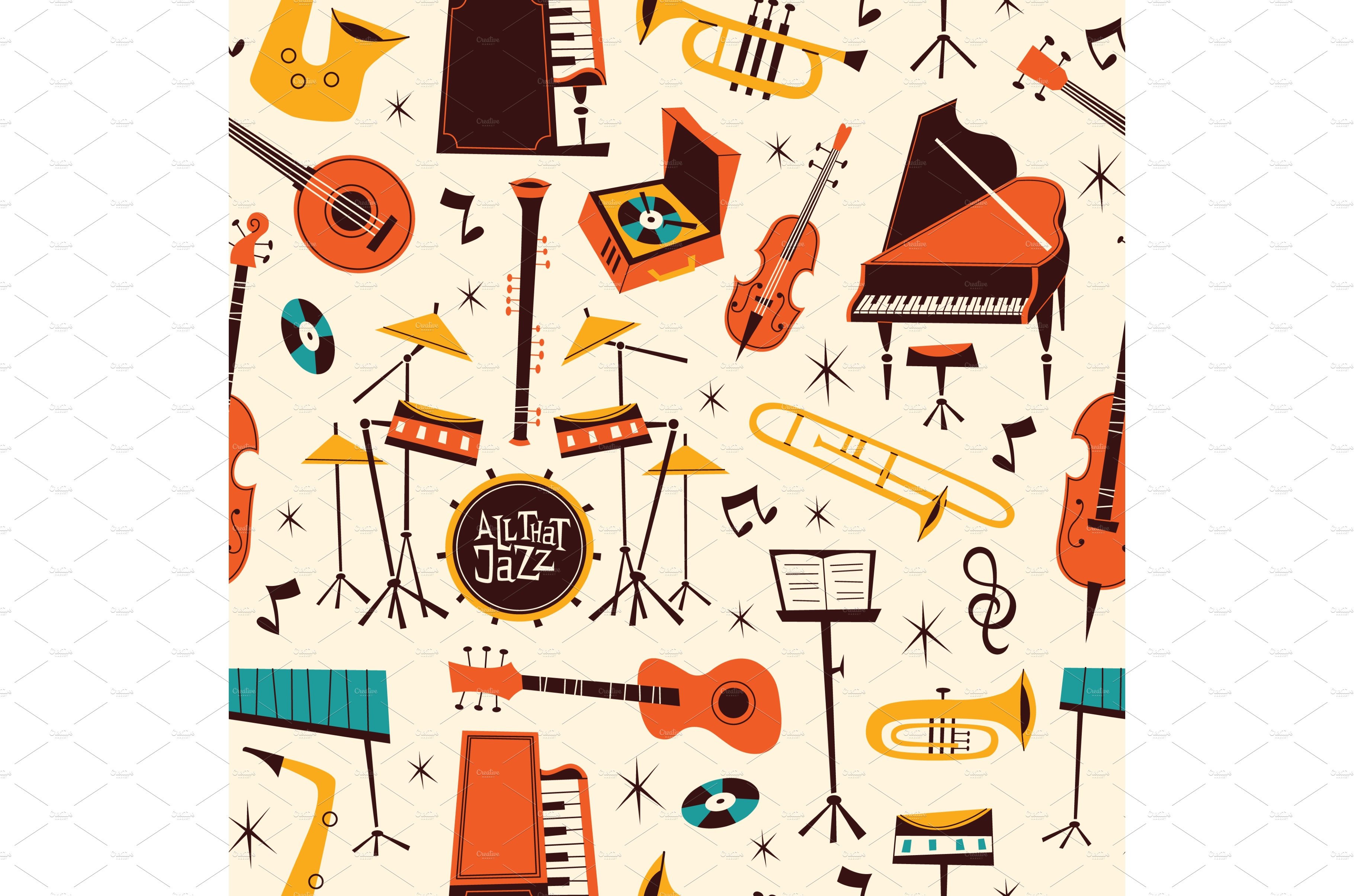 Jazz live music seamless pattern cover image.