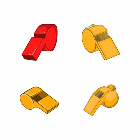 Whistle icon set, cartoon style cover image.
