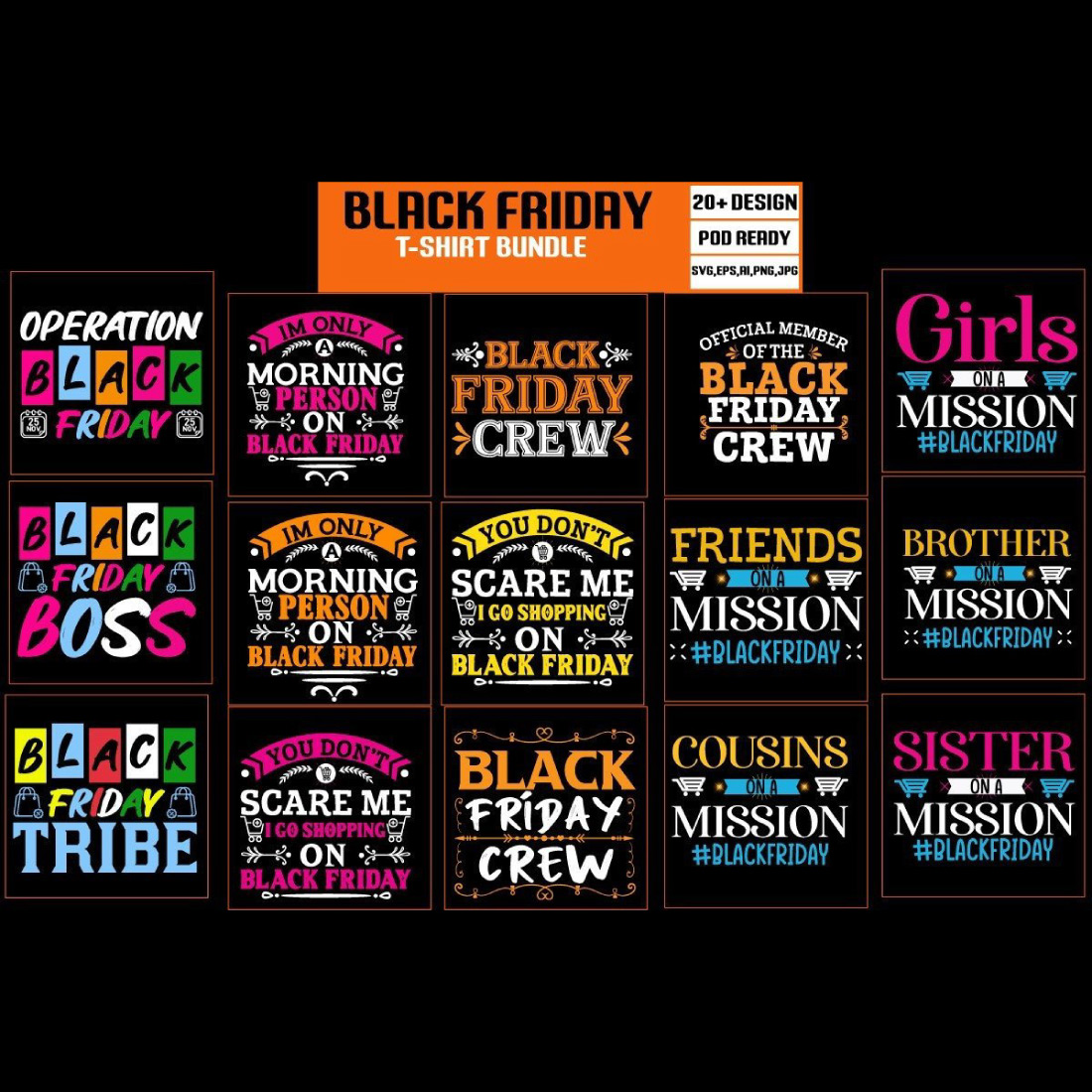 Trendy Black Friday T Shirt bundle preview image.