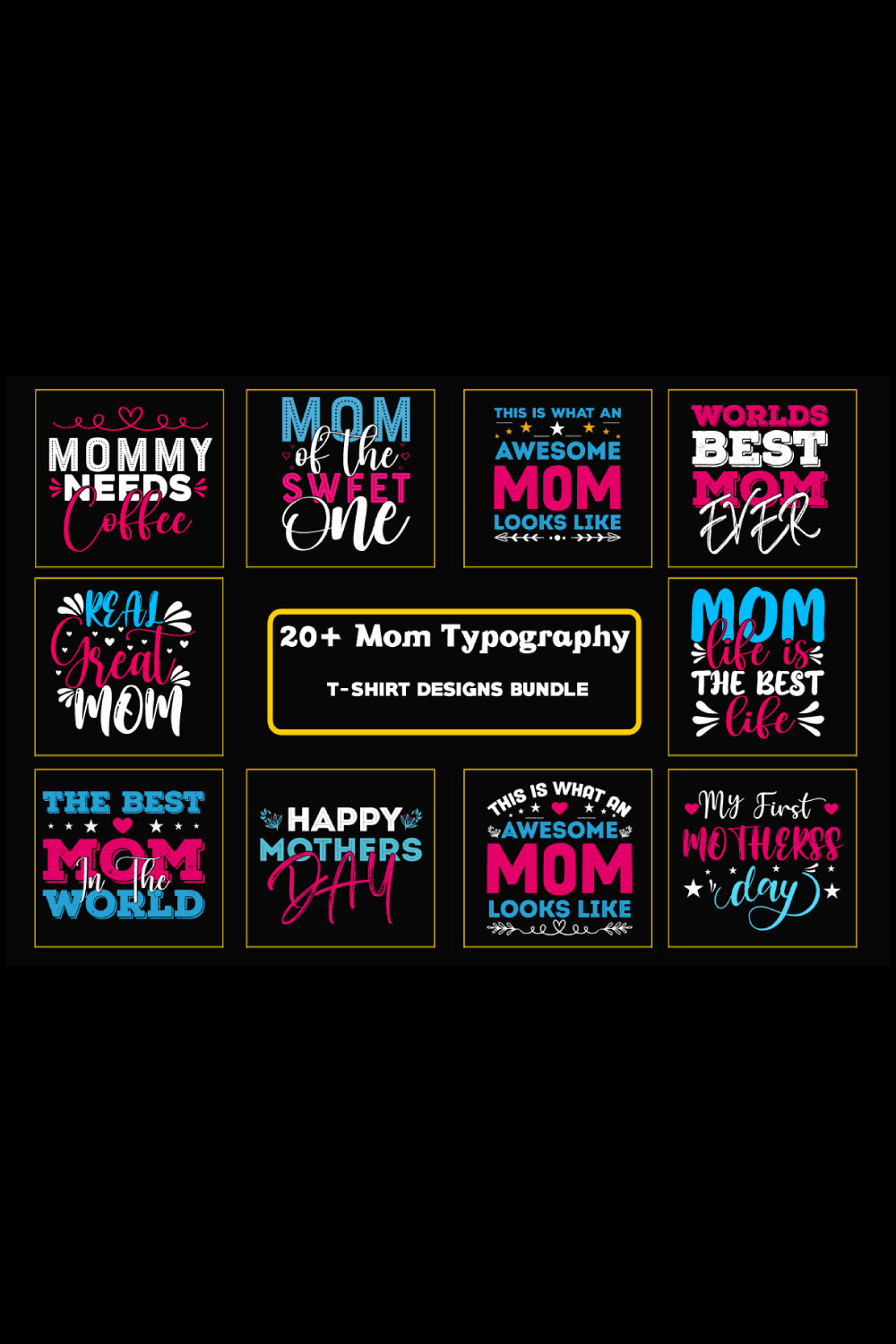 mom typography t-shirt bundle or mothers day t-shirt bundle pinterest preview image.