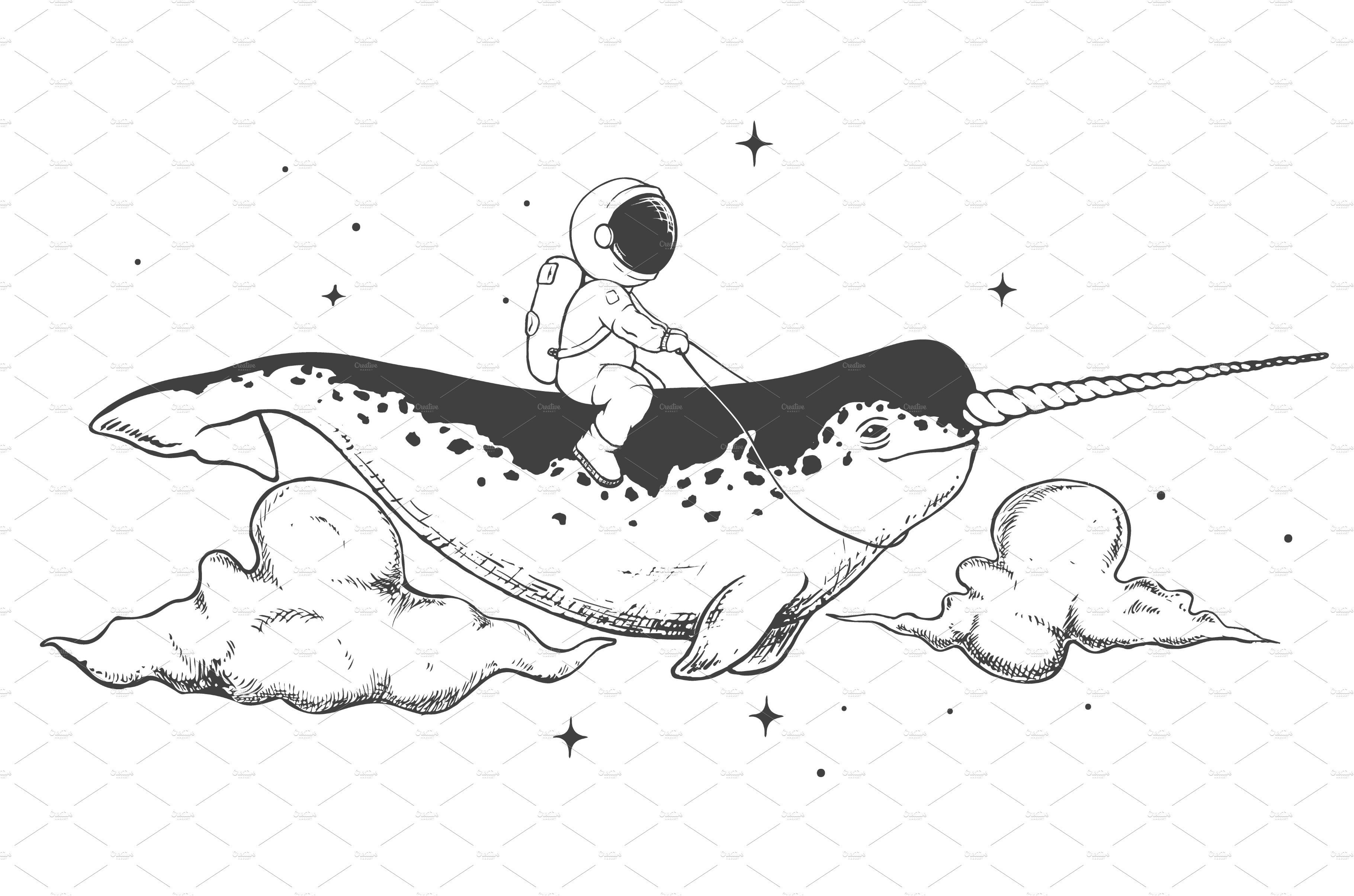 astronaut flying on narwhal preview image.
