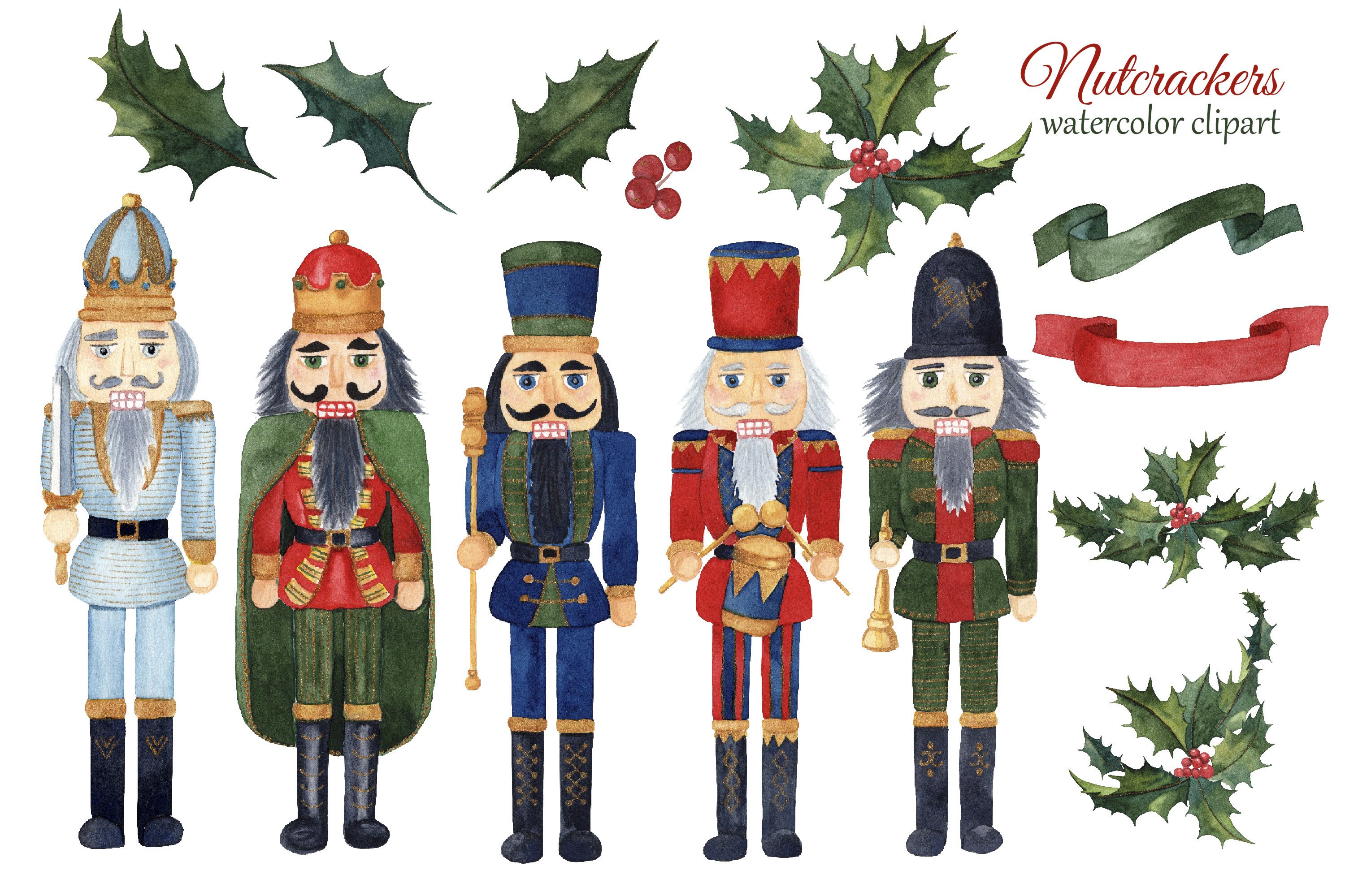 Watercolor Christmas Nutcrackers preview image.