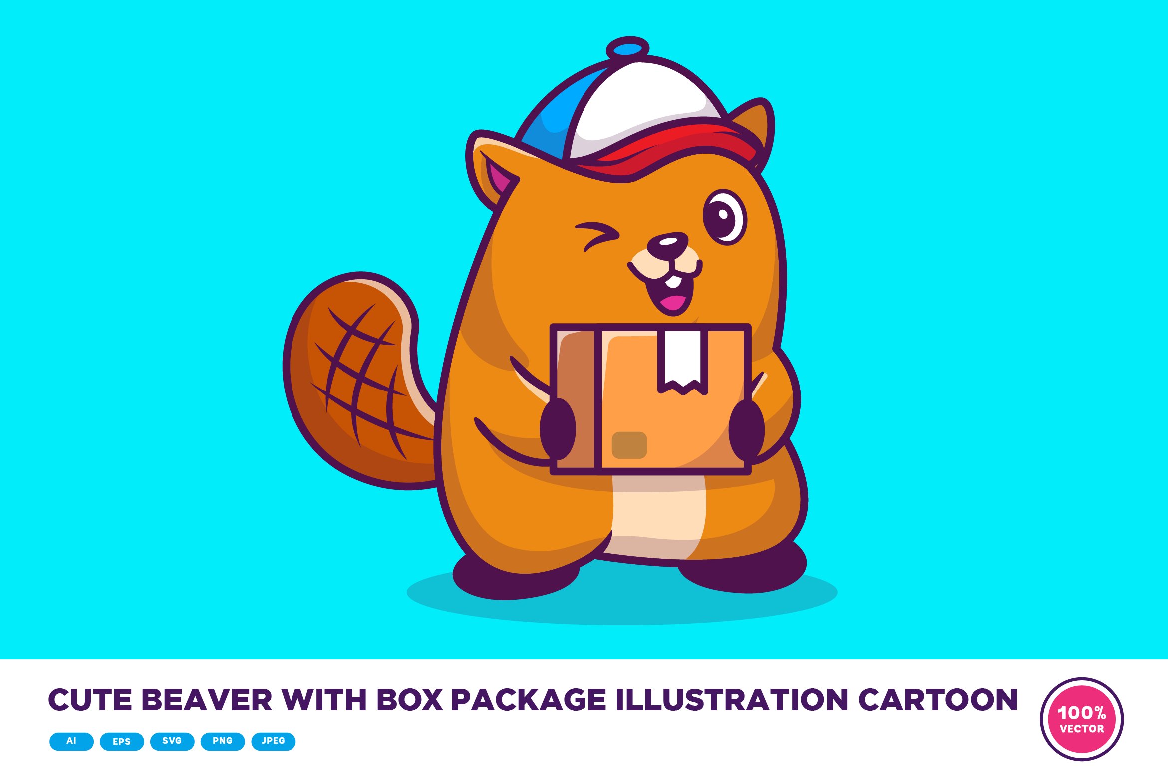 Cute Beaver With Box Package Cartoon cover image.