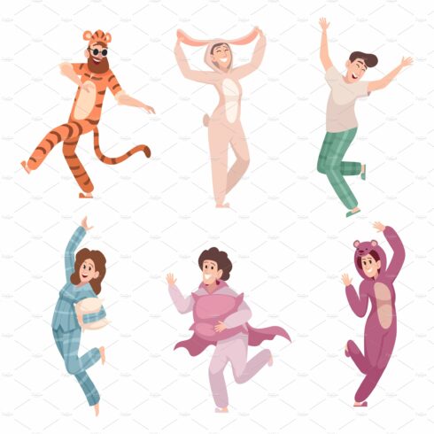 Pajamas party. Funny characters male cover image.