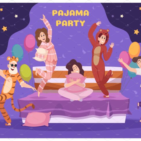 Pajamas party. Cartoon background cover image.