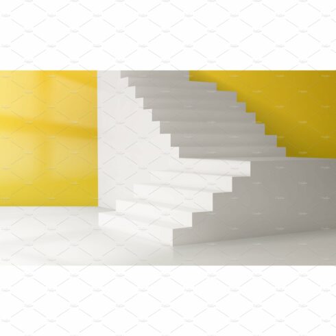 3d vector room with stairs, yellow cover image.