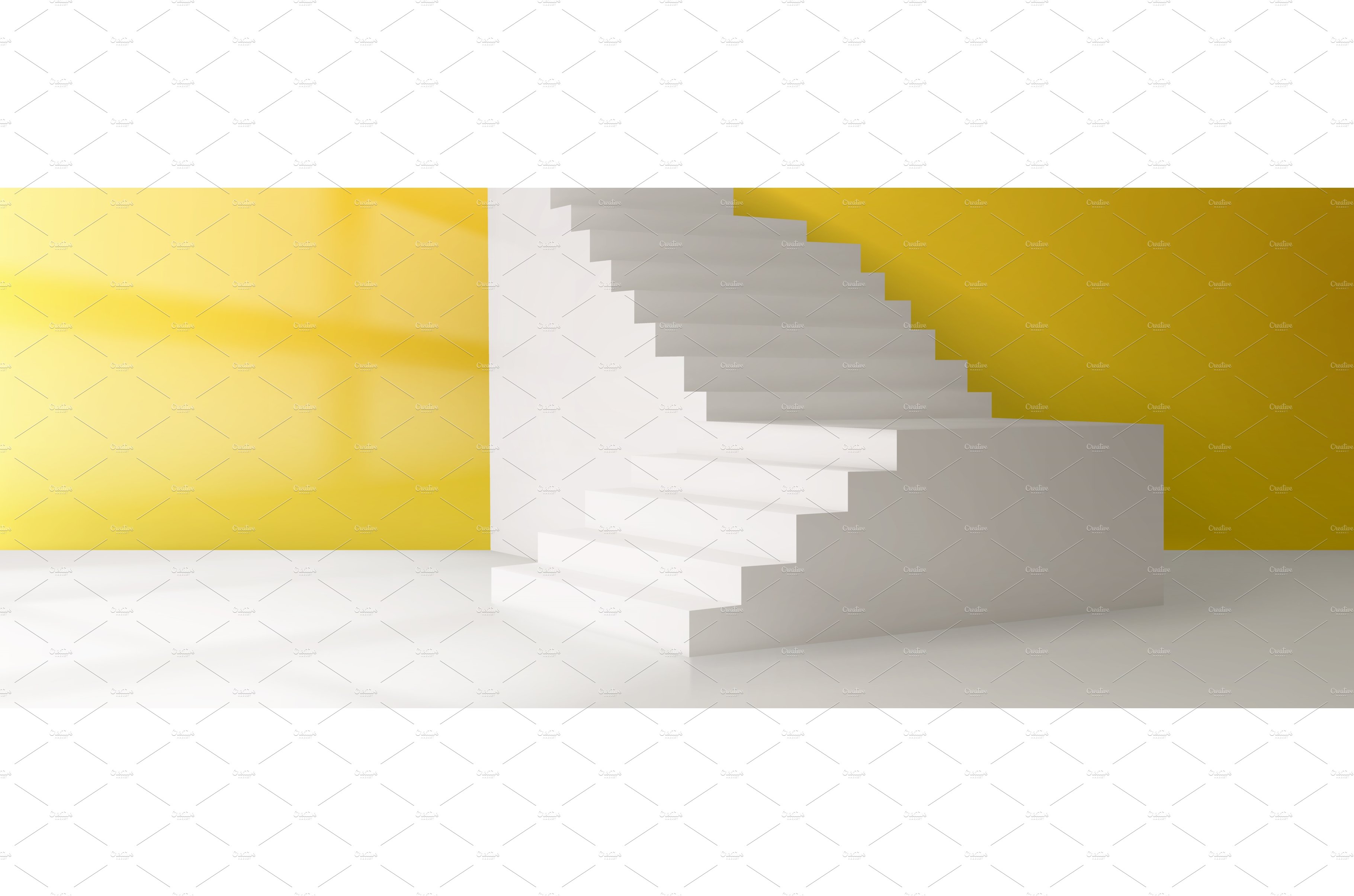3d vector room with stairs, yellow cover image.