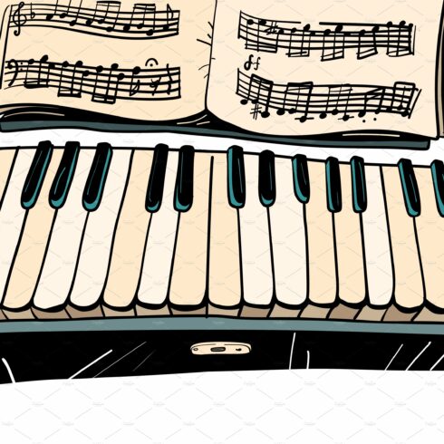 Shop with musical instruments. Piano cover image.