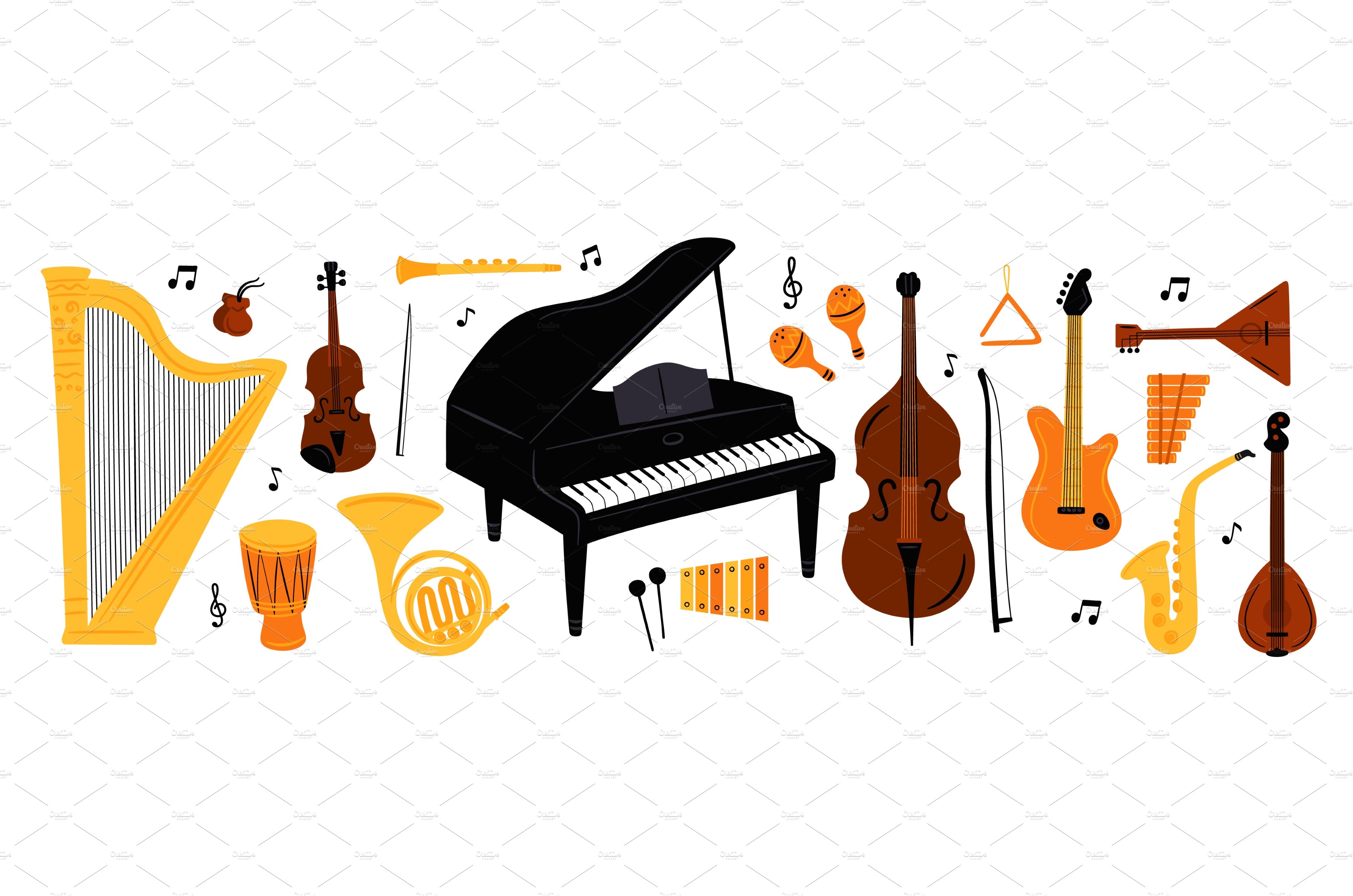 Cartoon musical instrument. Acoustic cover image.