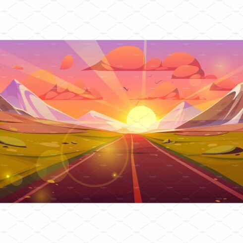 Road and mountain view sunset cover image.