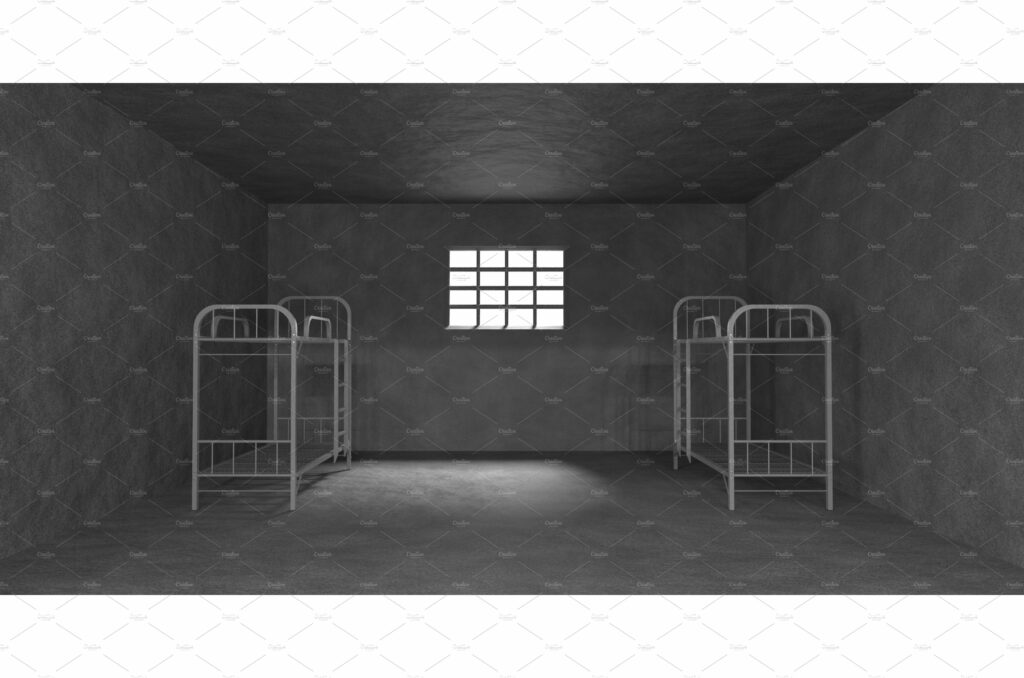 Prison cell with bunk beds and metal MasterBundles