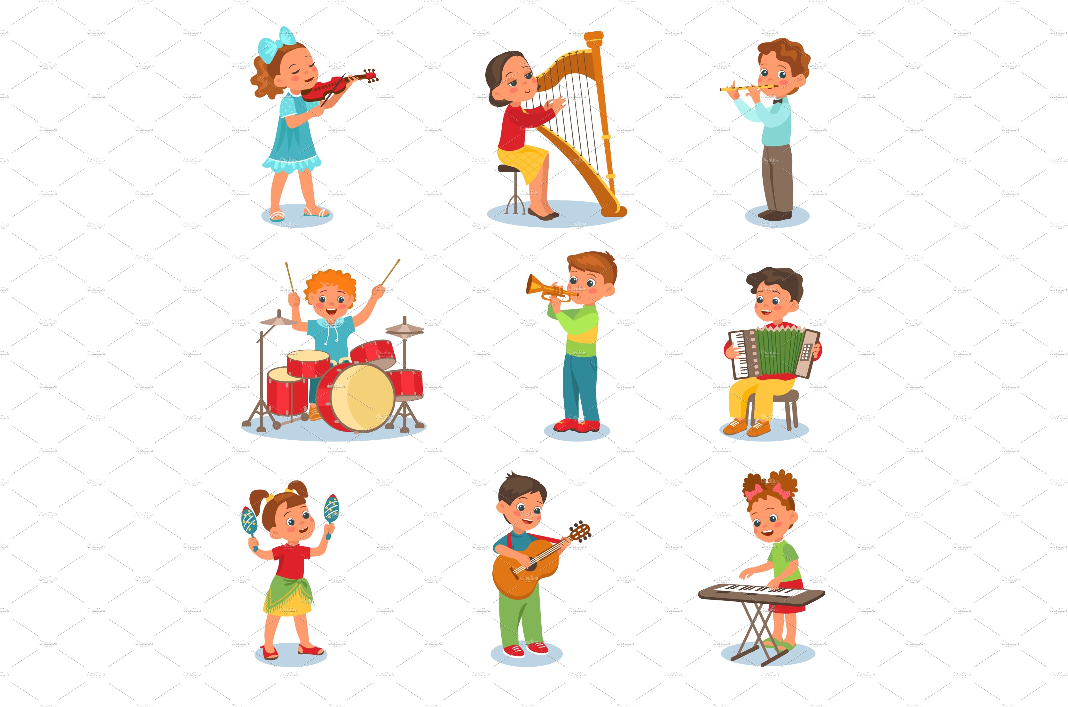 Children playing music instruments cover image.