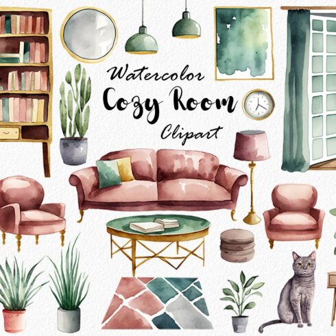 Cozy room furniture clipart cover image.