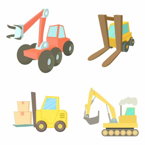 Contruction vehicle icon set cover image.