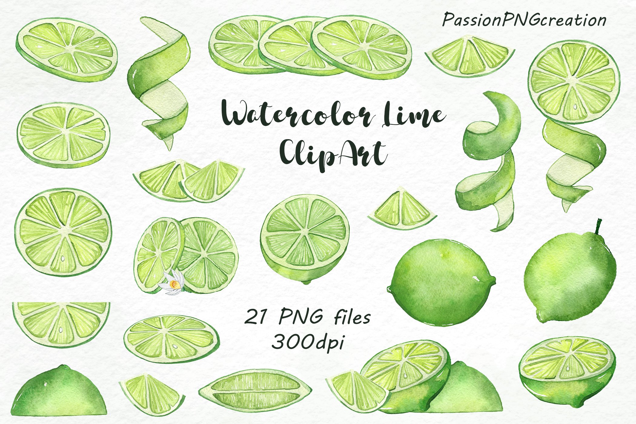 Watercolor Lime Clipart cover image.