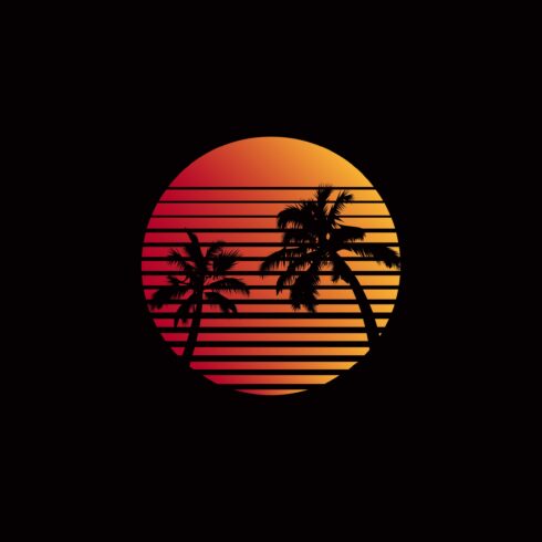 80s Retro Sci-Fi sunset. vector cover image.