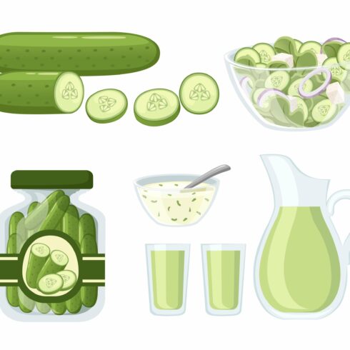 Collection of cucumber products and cover image.