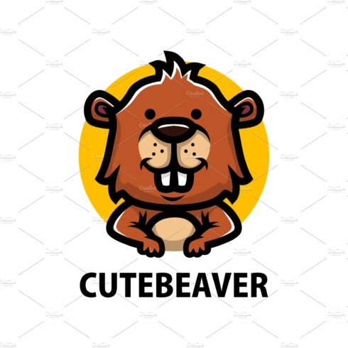 cute beaver cartoon logo vector icon cover image.