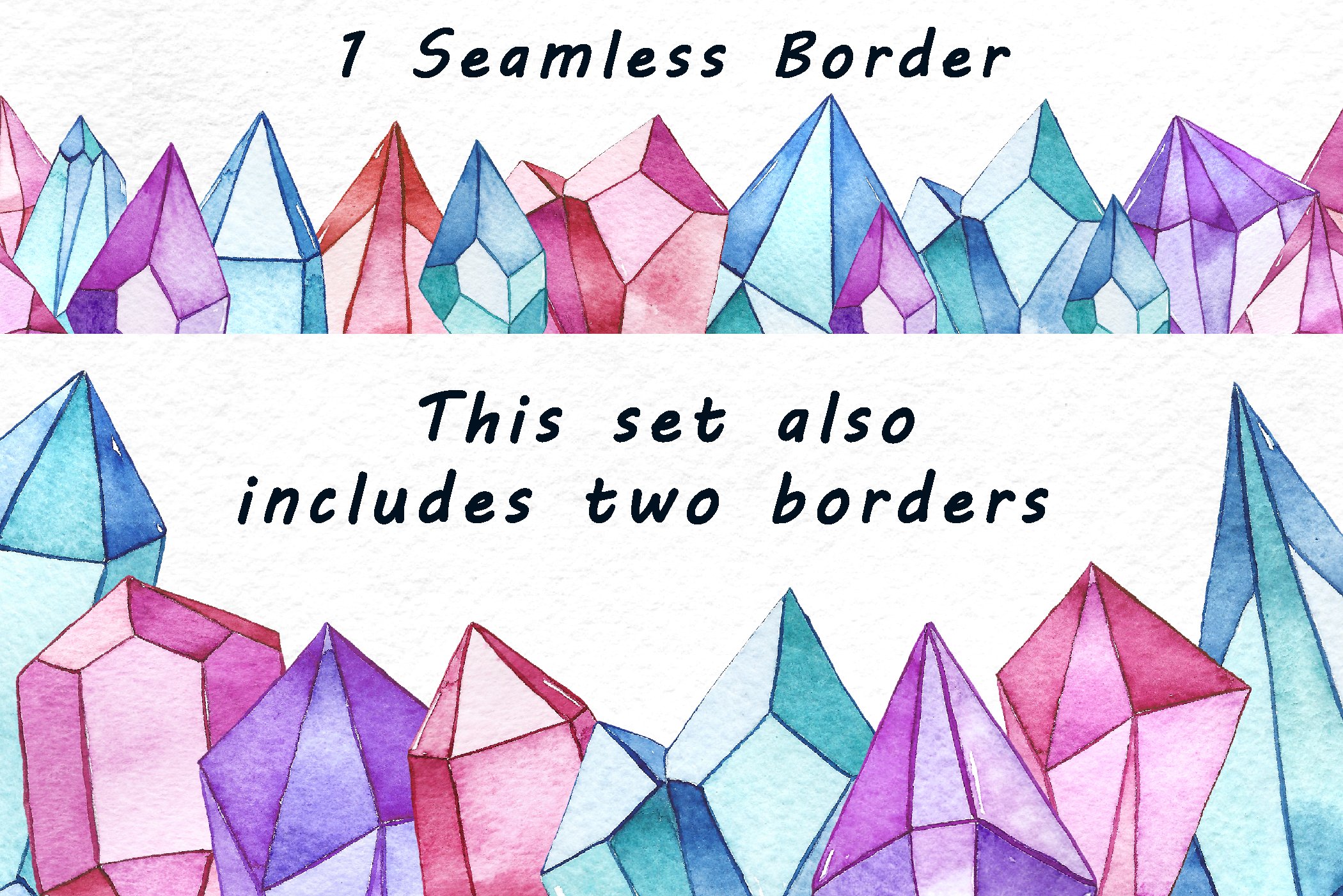 Watercolor Gems and Crystals Clipart preview image.