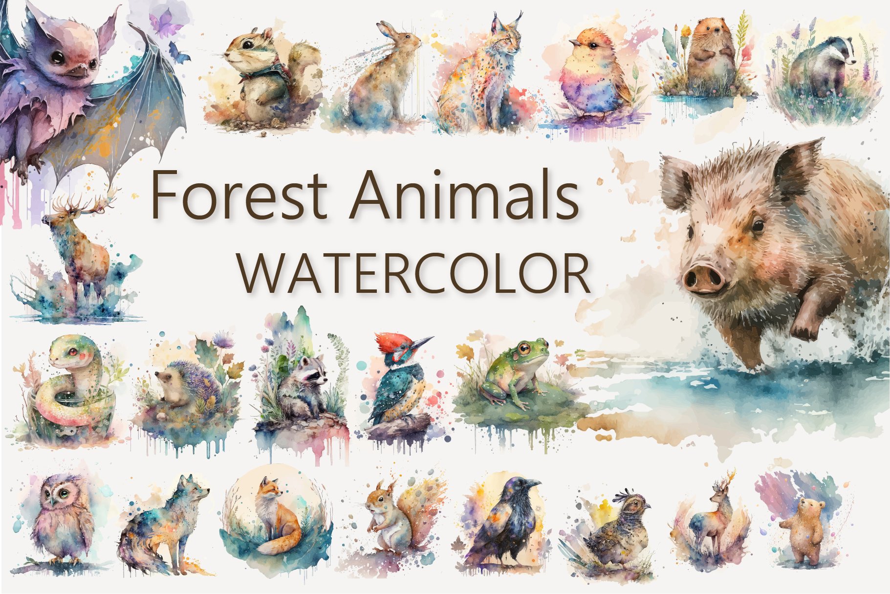 Forest animals set. Woodland fauna cover image.