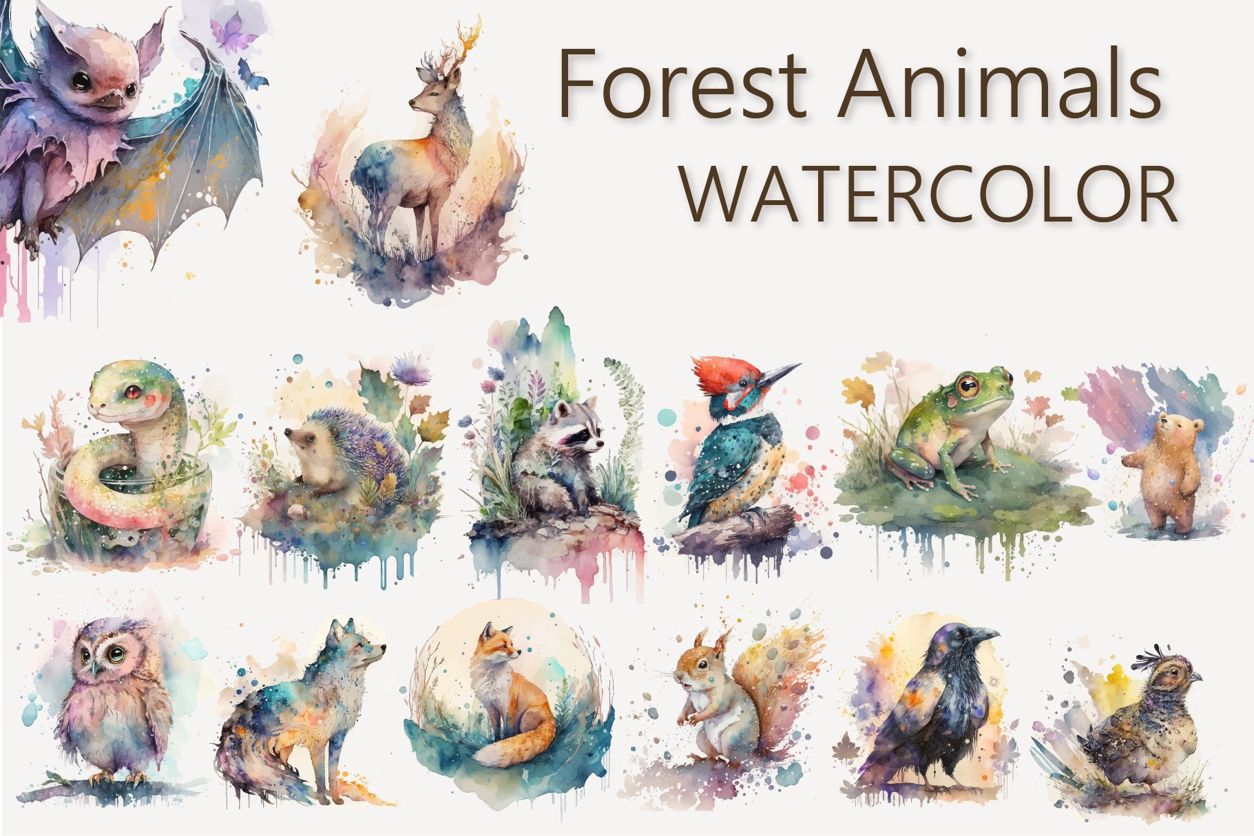 Forest animals set. Woodland fauna preview image.