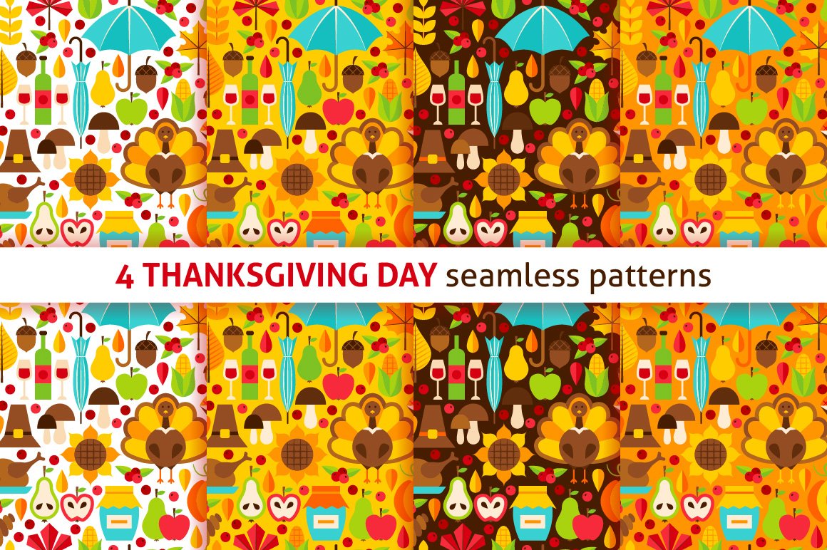 Thanksgiving Flat Seamless Patterns cover image.