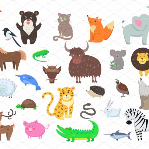 Cute Animals Cartoon Flat Vector Set cover image.