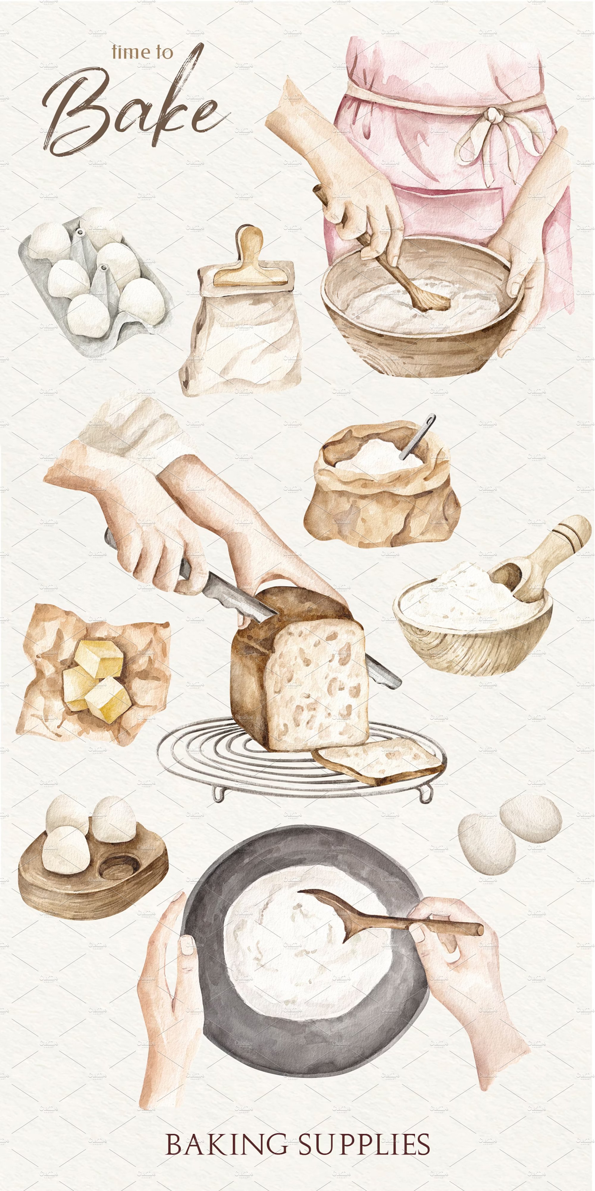 Watercolor Baking Clipart, Baking Supplies, Home Bakery Logo, Cooking  Elements, Culinary Clipart, Kitchen Utensils, Baking Tools Watercolor 