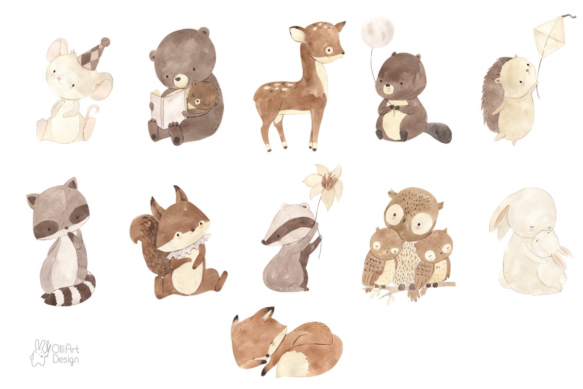 BOHO WOODLAND animals. Watercolor preview image.