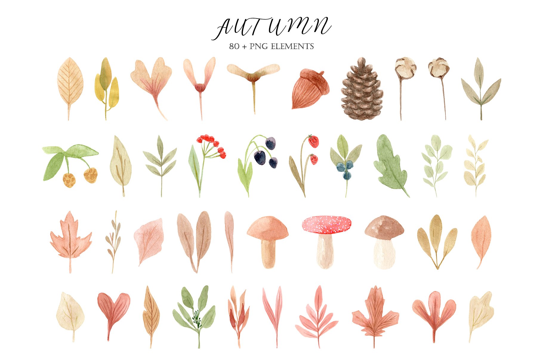Watercolor Autumn Clipart Collection preview image.
